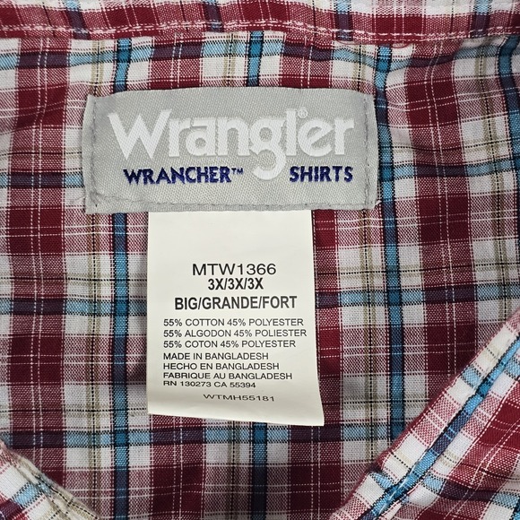 Wrangler Wrancher‎ Western Shirt Mens 3XL Red Plaid Pearl Snap Casual Cowboy - Picture 4 of 9